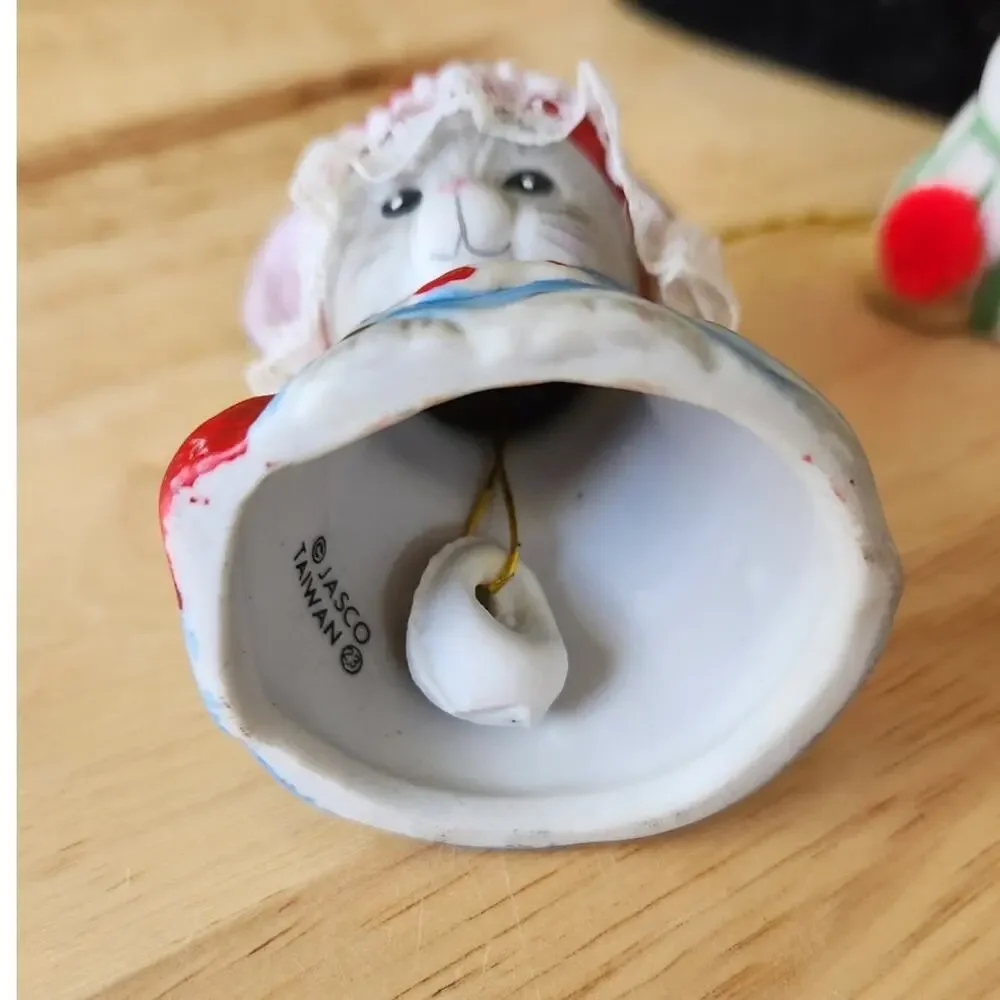 Lot 3 Vintage Jasco Bisque Porcelain Taiwan Caring Critter Chimer Bell Ornaments
